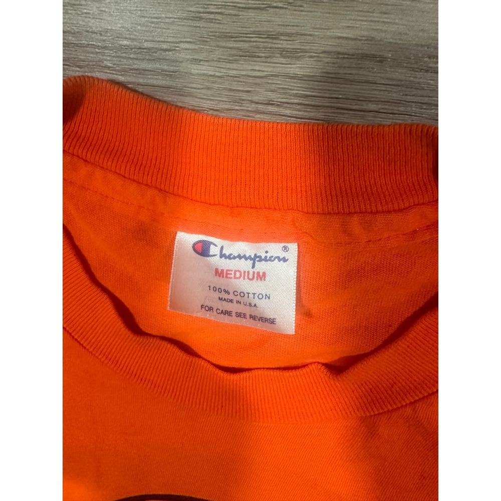 Vintage Champion T Shirt Mens M Orange Graphic Print School Short Sleeve 90s‎ - Picture 4 of 10